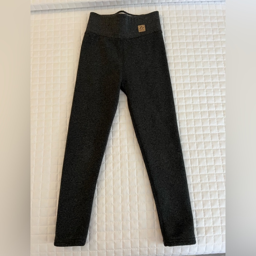 Alex & Nova Smiley Face High Waist Winter Warm Leggings Gray Size 6-8 Like New